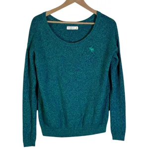 Abercrombie & Fitch Marled Knit Scoop Neck Sweater Teal Green Preppy Logo Size M thumbnail 2