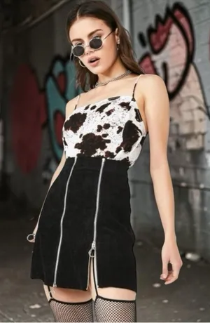 Deadstock: new Valfre ꥟ Lasso Mini Skirt ꥟ Black ꥟ Silver Zippers All Over ꥟ M ꥟ thumbnail 1