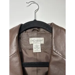 Kim Rogers Womens M Brown 100% Leather Button Front Blazer Jacket Lined Classic thumbnail 3
