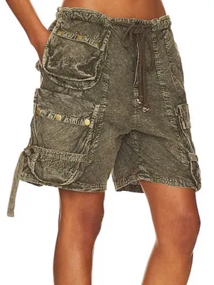 FREE PEOPLE Moon Bay Parachute Cargo Utility Shorts Army Green Size M thumbnail 2