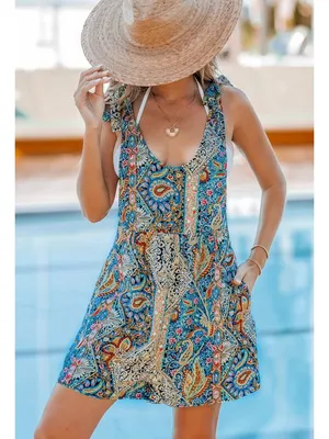 NWT Cupshe Paisley Scoop Neck Tie Shoulder Wide Leg Romper - Size: Large thumbnail 9