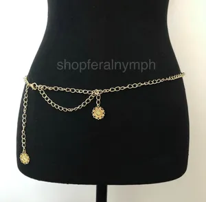 Y2K Rockstar Girlfriend Gold Layered Charm Chain Belt, Up to 37 Inches, X7GA1190 thumbnail 1