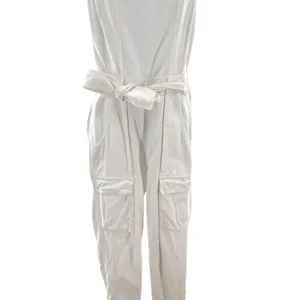 Free People Go West Utility Jumpsuit White Cargo Sleeveless Cutout Back‎ Small thumbnail 5