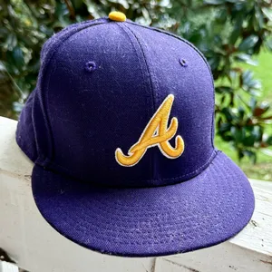 New Era Purple & Gold 9FIFTY SnapBack Braves Hat, Like New thumbnail 1