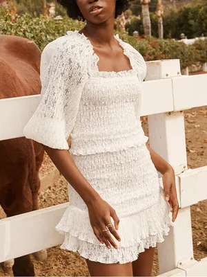 Saylor Gal Ruffle Lace Mini Dress in White Size Medium Bridal Boho Western thumbnail 1