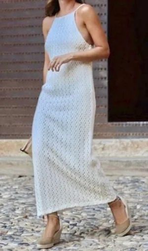 ZARA NWT BLOGGERS FAVORITE super BOHO ECRU BEIGE CROCHETED HALTER Maxi DRESS L thumbnail 8