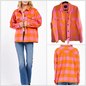 Velvet‎ Heart Sheryl Button Down Plaid Shacket Jacket Size M Pink Orange Flannel thumbnail 2