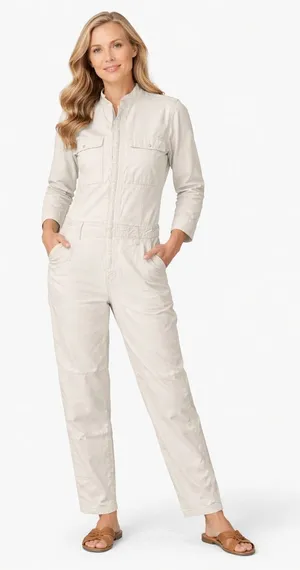 Current Elliott The Richland Coveralls Women Medium Ivory Denim Jumpsuit Utility thumbnail 1