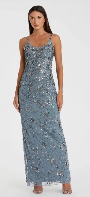 Mac Duggal 5477 Slate Blue Embellished Scoop Neck Gown sz 2 thumbnail 1