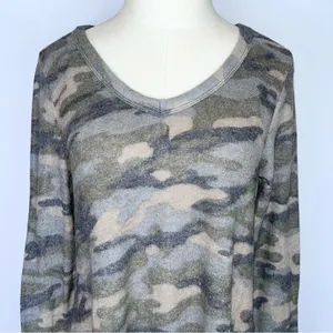 RAE MODE Green Camo Super Soft Long Sleeve V-Neck Swing Dress Small NWT thumbnail 2