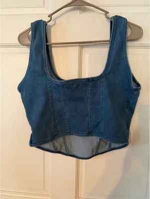 PINK Victoria's Secret XL Denim Crop Top Tank thumbnail 4