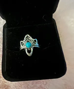 Beautiful Stainless Steel Bohemian Faux Turquoise and Silver Ring Size 7 thumbnail 1