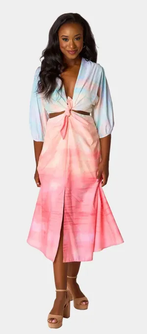 BuddyLove Maxine Dress Pink and White Cut Out Midi Dress thumbnail 1