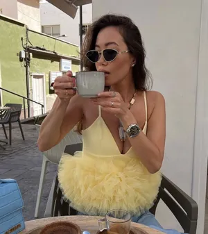 Zara top blouse butter yellow ruffle tulle thumbnail 1