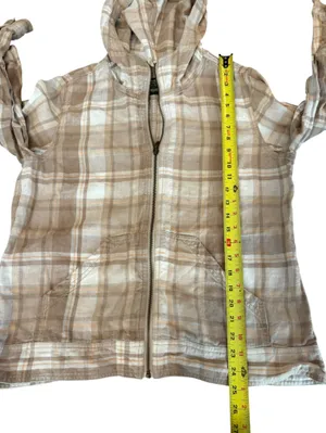 Eddie Bauer Linen Plaid Zip Up Hooded Jacket Size Large Tan Brown Orange thumbnail 6