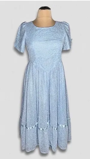 Vintage Beaded Floral Appliqués Peasant Dress Blue XL thumbnail 1