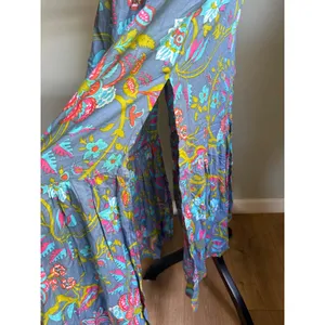 Tiare Hawaii Floral Maxi Dress Blue Pink Boho Open Button resort beach tropical thumbnail 8