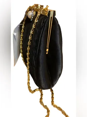 Slg Black And Gold Faux Pearl & Rhinestone Clasp Boxy Evening Bag thumbnail 8