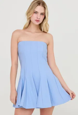 HYFVE Baby Blue Godet Strapless Skort Dress with Built-In Shorts – Large thumbnail 1