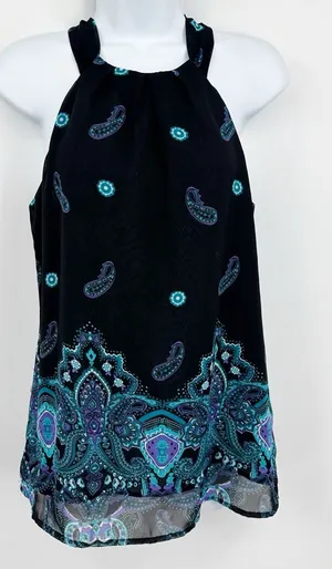 Vintage Y2K Black Paisley Embellished Halter Tank Top Size Small Whimsical Fairy thumbnail 1