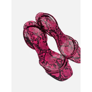 Zara Heeled Sandals Women 6.5 Pink Snakeskin‎ Strappy Kitten Heel Party Chic thumbnail 3