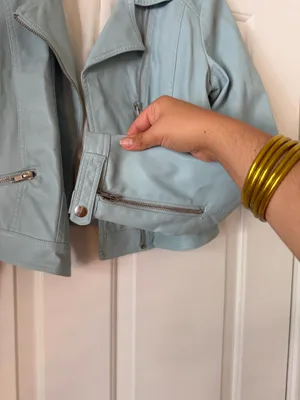 Gianni Bini Baby Blue Faux Leather Motto Jacket thumbnail 4