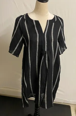 NWT Miou Muse Linen V-Neck Striped Dress - Small thumbnail 1