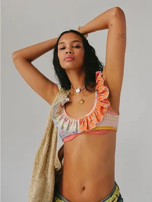 Free People As It Was In Oaks Ruffle Crop Top Patchwork Print NWT Small $168 thumbnail 2