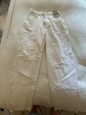Madewell Baggy Straight White Jeans Distressed thumbnail 1
