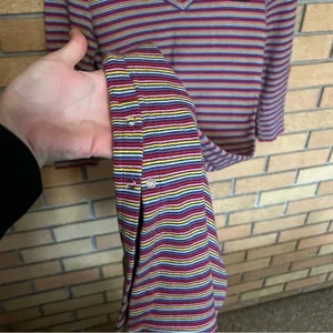 Juicy Couture Womens Midi Dress Multicolored Stripe Rib Knit Side Slit Small thumbnail 6