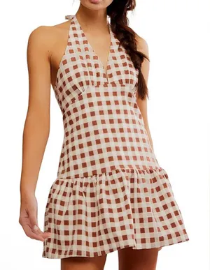 Free People Cecil Checker Print Halter Neck Mini Dress thumbnail 1