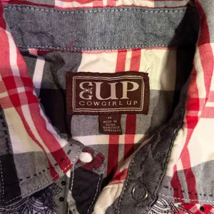 Cowgirl Up Womens Red Black Plaid Western Snap Embroidered Shirt Medium thumbnail 3