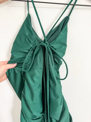 Lulu's Emerald Ruched Lace-Up Bodycon Mini Dress Size Small thumbnail 9