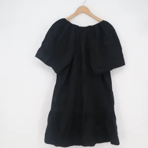 A New Day Womens XL Black Cotton V-Neck Puff Sleeve Tiered Mini Babydoll Dress thumbnail 4