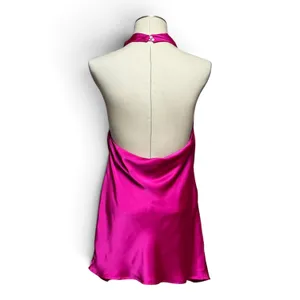 Mable Satin Open Back Halter Drape Neck Mini Dress Pink Medium thumbnail 5