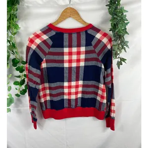 aerie red white & blue plaid sweater XS thumbnail 5