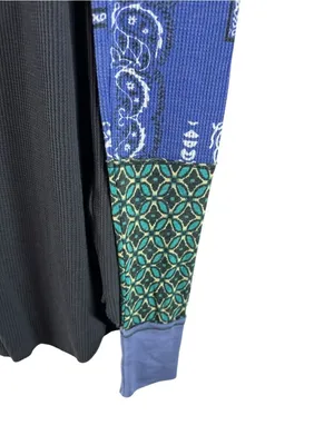 We The Free People Bright Side Patchwork Thermal Top Small Bandana Boho Blue thumbnail 5
