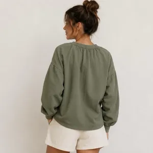 Aerie Easy Street Olive Green Oversized Sweatshirt Size M Peasant Boho Cottage thumbnail 6