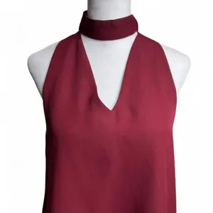 Wet Seal Maroon Choker Neck Sleeveless Blouse Medium Y2K Office Siren thumbnail 3