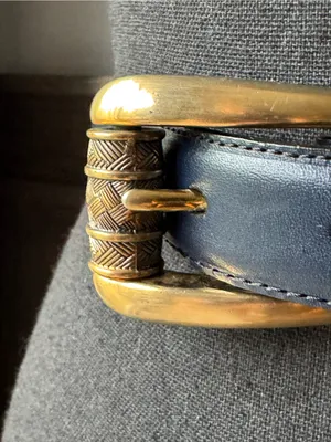 Brighton Navy Leather Belt with Gold-Tone Buckle thumbnail 2