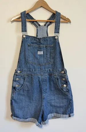 Levi’s Cotton Denim Overalls Shortalls Women’s Size Medium Blue thumbnail 1