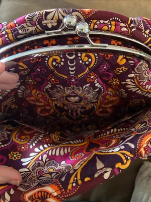 Vera Bradley Quilted Kiss Lock Frame Satchel Purple Pink Floral Paisley Shoulder thumbnail 4