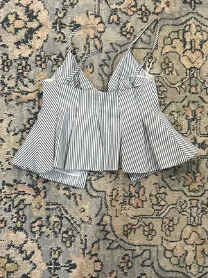 Zara Black and White Striped Button-Front Tank Top thumbnail 2