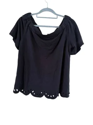 Women's Ann Taylor Black Scalloped Hem Blouse Size L thumbnail 8