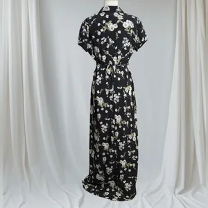 Vintage 90s B Moss Dark Floral Maxi Dress Women’s 13/14 Short Sleeve Collar thumbnail 2