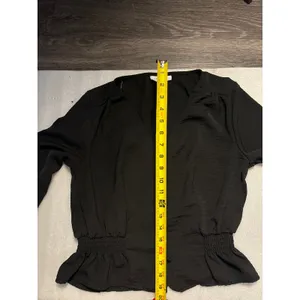 Topshop Black V-Neck Buttondown Smocked Peplum Top 2 Peasant Boho Classic Casual thumbnail 8