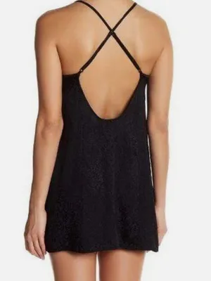 Free People Dress People Beaded Slip Mini Dress Black‎ Open Back Jacquard Size L thumbnail 2