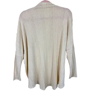 Daytrip Womens Cream Ribbed Knit Crochet Lace Trim Open Front Cardigan Medium thumbnail 2