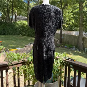 VTG 90s Black Tie Black 100% Silk Sequin Beaded Dress size 14 Shoulder Pad thumbnail 4