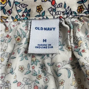 Old Navy Cream Yellow Blue Floral Split-Neck Button Long Sleeve Blouse Size M thumbnail 3
